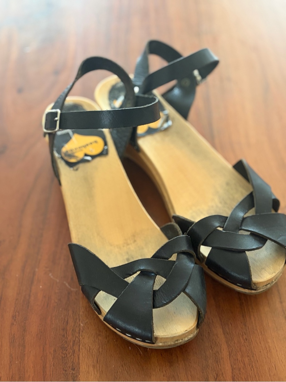 Swedish Hasbeens Black Braided Leather Open-Toe Ankle-Strap Sandals toffel